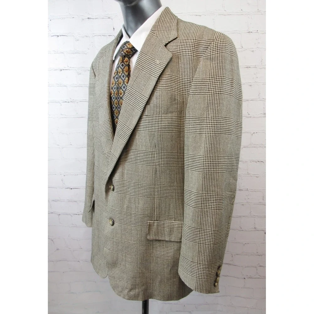 Tommy Hilfiger Sport Coat Gold & Black Houndstooth Plaid Size 44L